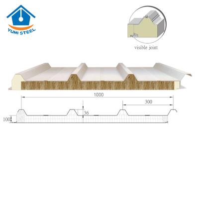 100mm 4 Ribs Fireproof Rockwool Sandwich Roofing Panel with PU Edge 